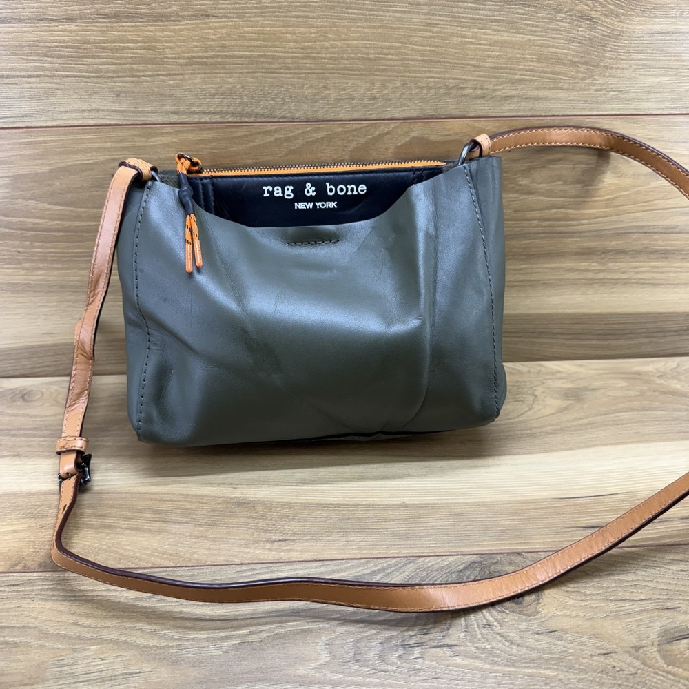 Rag & Bone Passenger Leather Crossbody Green Black Tan Moto Rock Punk Chic